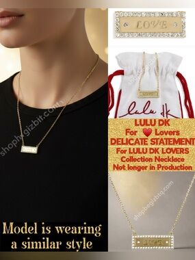 🆑 Lulu DK Bar Necklace “LOVE” Sparkly Cubic Zirconia Studs NWT